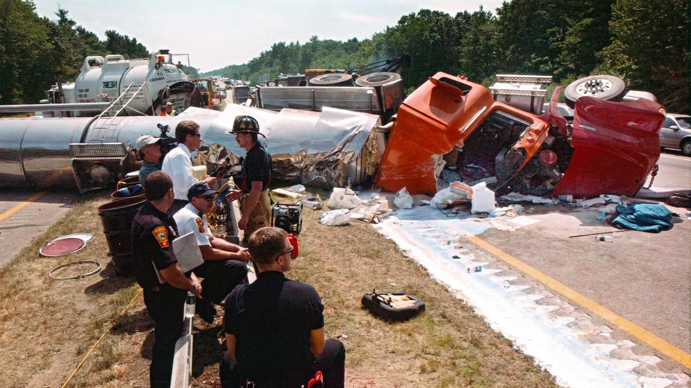 NEDT emergency spill response at site of spilled tanker truck.